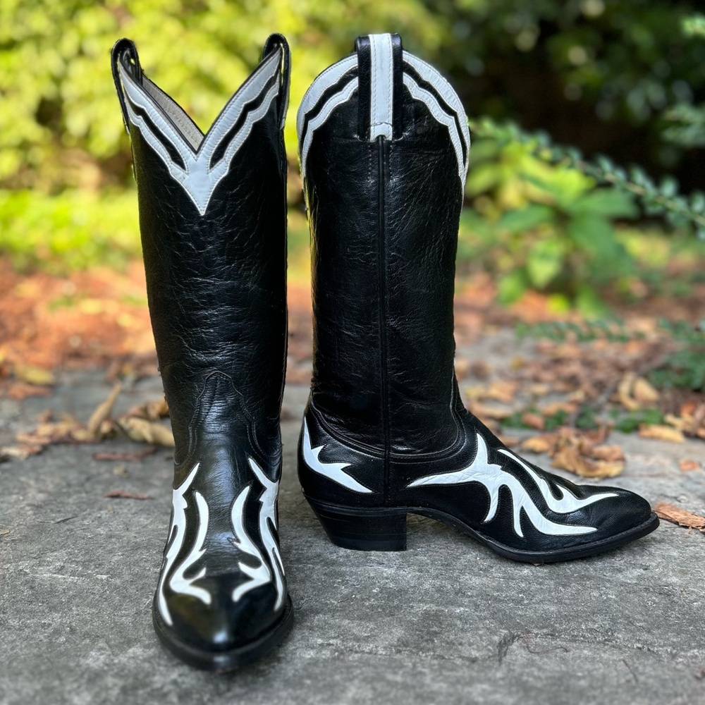 Women’s Size 7 B - Larry Mahan Vintage Cowboy Western Boots Unique Inlays NOS
